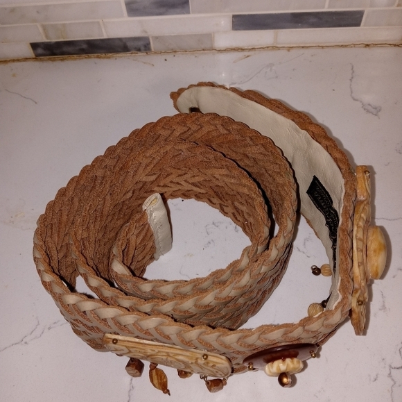 Vintage Waldorf creations Miami Woven Leather Belt w Inca Accent detailing - Picture 5 of 10